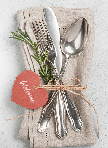 silverware with welcome tag